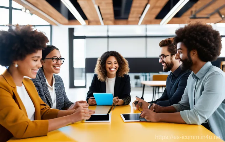 국제커뮤니케이션 분야 취업 전망 - **Prompt:** A vibrant, diverse team of young professionals (ages 25-35) from various cultural backgr...