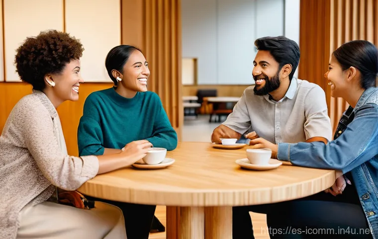 국제커뮤니케이션 글로벌 트렌드 - **Immersive Metaverse Social Gathering**
Three diverse friends, represented by unique and vibran... 국제커뮤니케이션 글로벌 트렌드 - **Immersive Metaverse Social Gathering**
Three diverse friends, represented by unique and vibran...