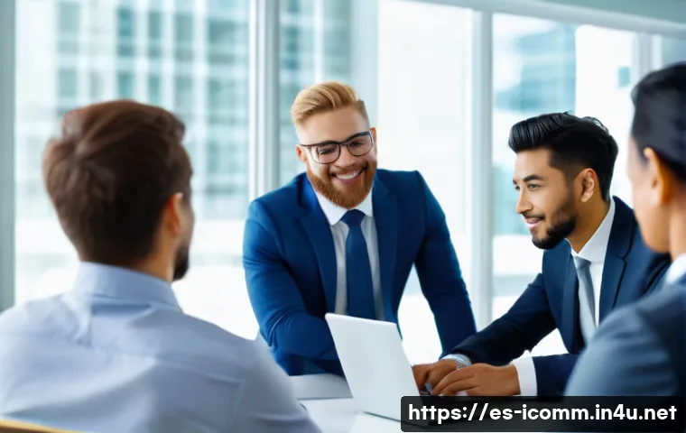 국제커뮤니케이션 관련 학위 - A diverse group of international business professionals in a modern conference room, engaged in a mu...