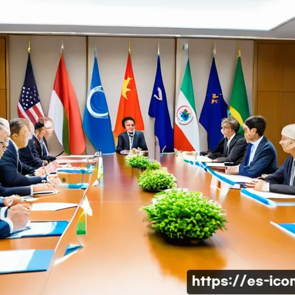 국제커뮤니케이션과 비즈니스 커뮤니케이션 차이점 - A diverse group of international diplomats and cultural representatives seated around a large confer...