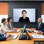 Home 22 국제커뮤니케이션 전문가 되기 위한 준비물 - A diverse group of international business professionals engaged in a video conference call, each per...