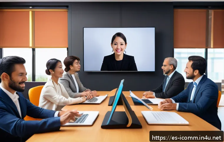 국제커뮤니케이션 전문가 되기 위한 준비물 - A diverse group of international business professionals engaged in a video conference call, each per...