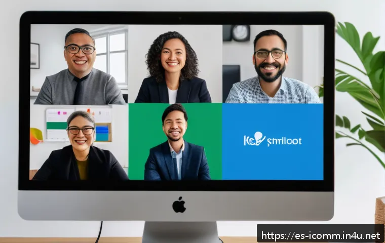 국제커뮤니케이션 글로벌 팀워크 - A vibrant multicultural remote team video call scene showing diverse professionals from Latin Americ...