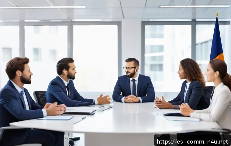 국제커뮤니케이션 전문가로서의 가치 - A diverse group of international business professionals seated around a conference table, engaged in...